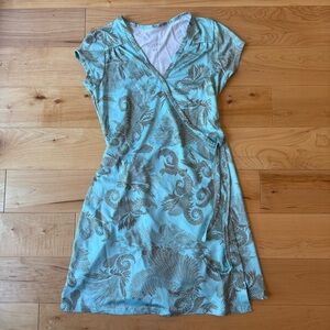 Floral Wrap Dress in Aqua and Gold